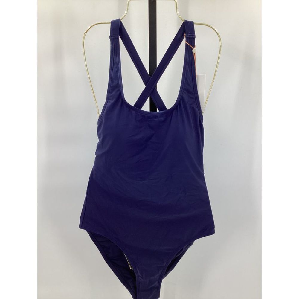 Quince Women's Italian Cross-Back One-Piece Swimsuit Deep Navy Blue M